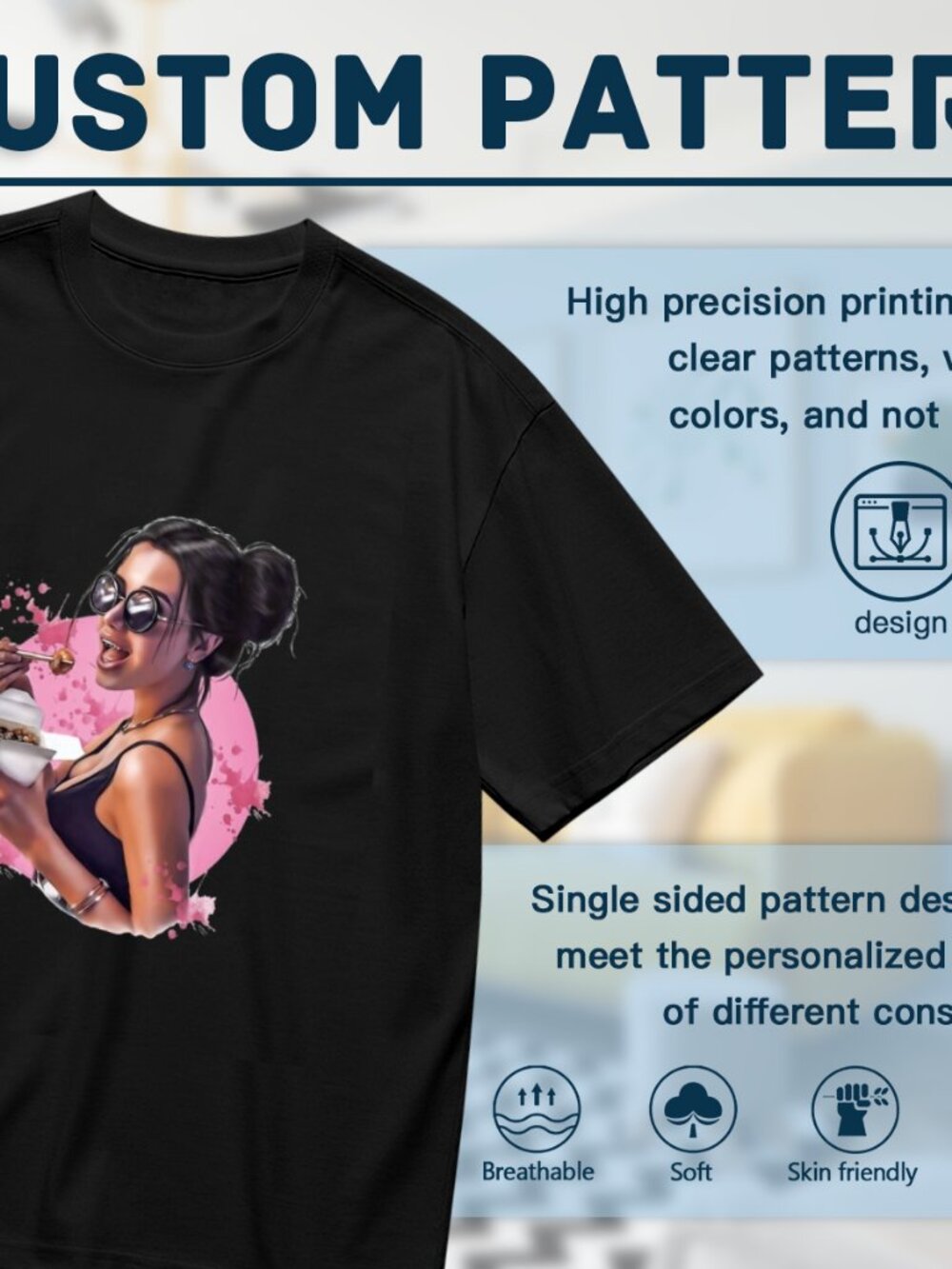Black Graphic Short Sleeve Tee with Pink Art Print - Picture 2 of 5